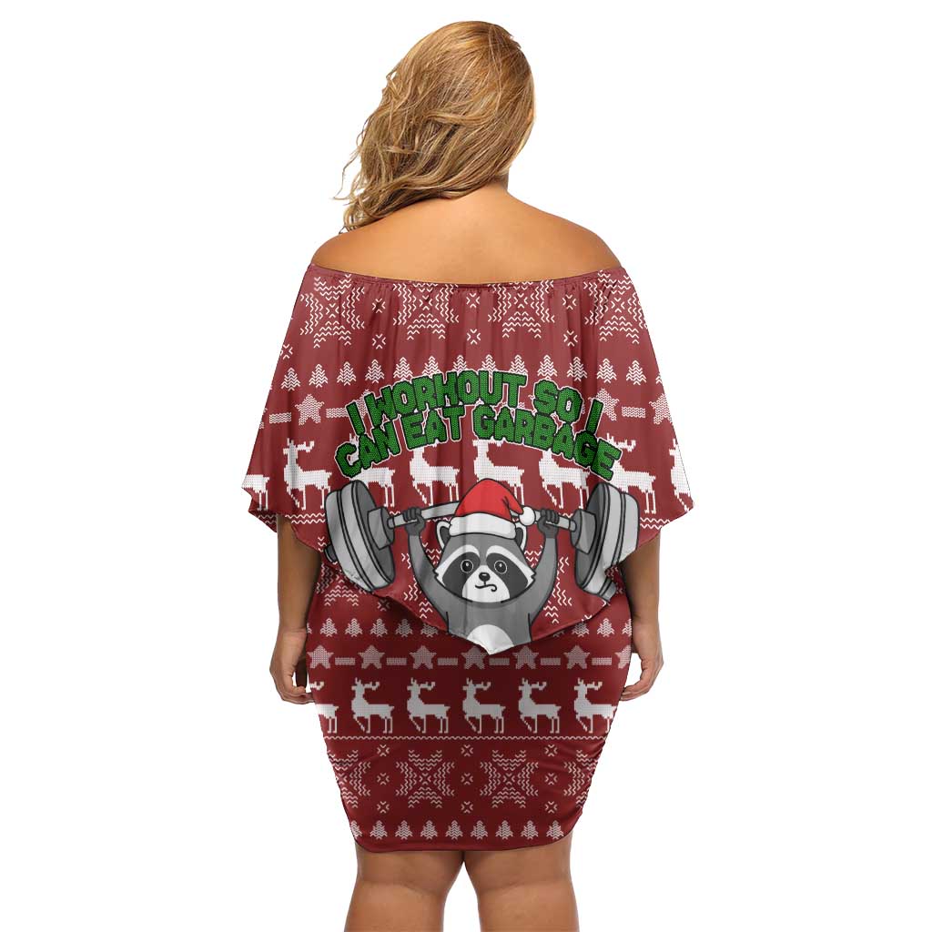 I Workout So I Can Eat Garbage Christmas Design Off Shoulder Short Dress Xmas Holiday Patterns - Wonder Print Shop