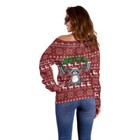 I Workout So I Can Eat Garbage Christmas Design Off Shoulder Sweater Xmas Holiday Patterns - Wonder Print Shop