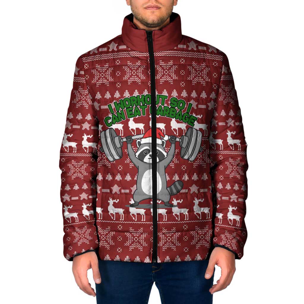 I Workout So I Can Eat Garbage Christmas Design Padded Jacket Xmas Holiday Patterns - Wonder Print Shop
