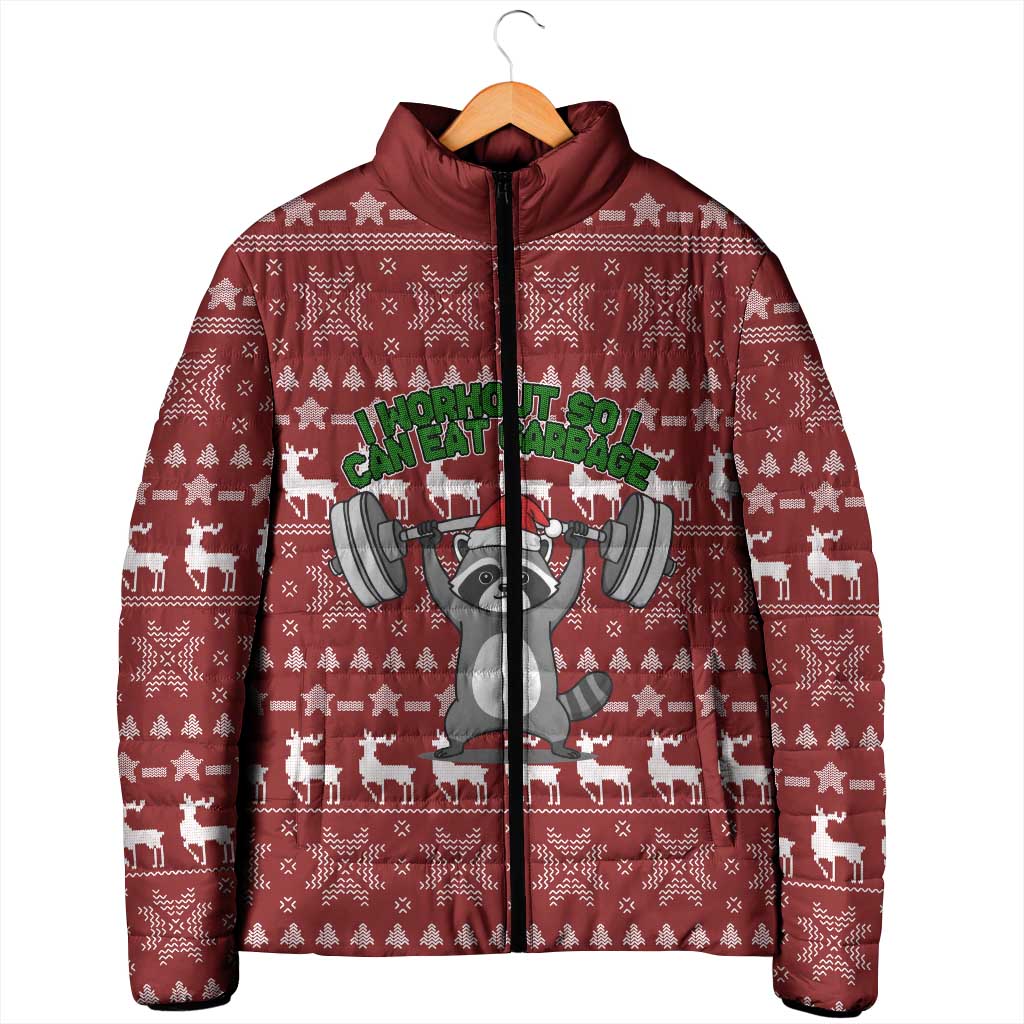 I Workout So I Can Eat Garbage Christmas Design Padded Jacket Xmas Holiday Patterns - Wonder Print Shop