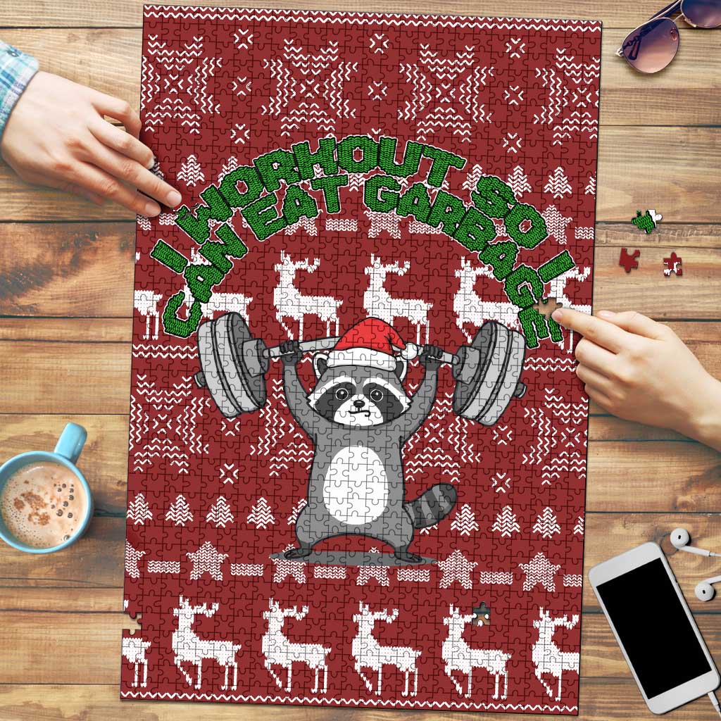 I Workout So I Can Eat Garbage Christmas Design Puzzle Xmas Holiday Patterns - Wonder Print Shop