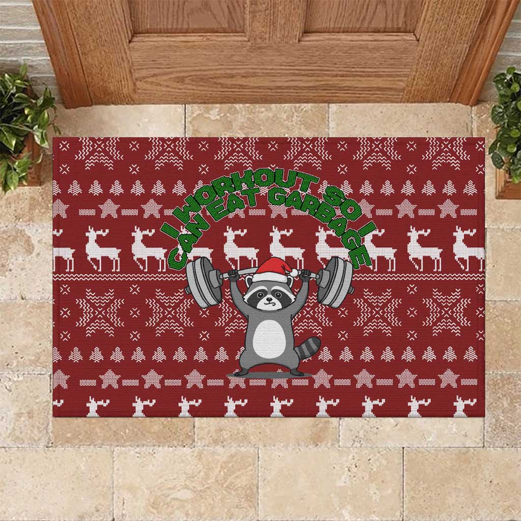 I Workout So I Can Eat Garbage Christmas Design Rubber Doormat Xmas Holiday Patterns - Wonder Print Shop