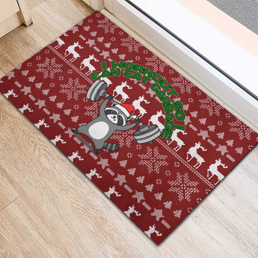 I Workout So I Can Eat Garbage Christmas Design Rubber Doormat Xmas Holiday Patterns - Wonder Print Shop