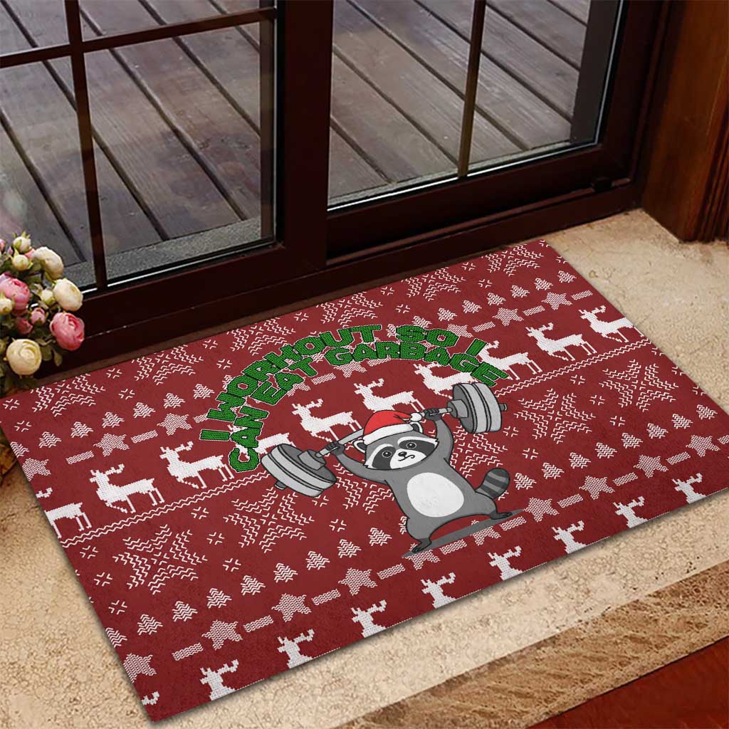 I Workout So I Can Eat Garbage Christmas Design Rubber Doormat Xmas Holiday Patterns - Wonder Print Shop