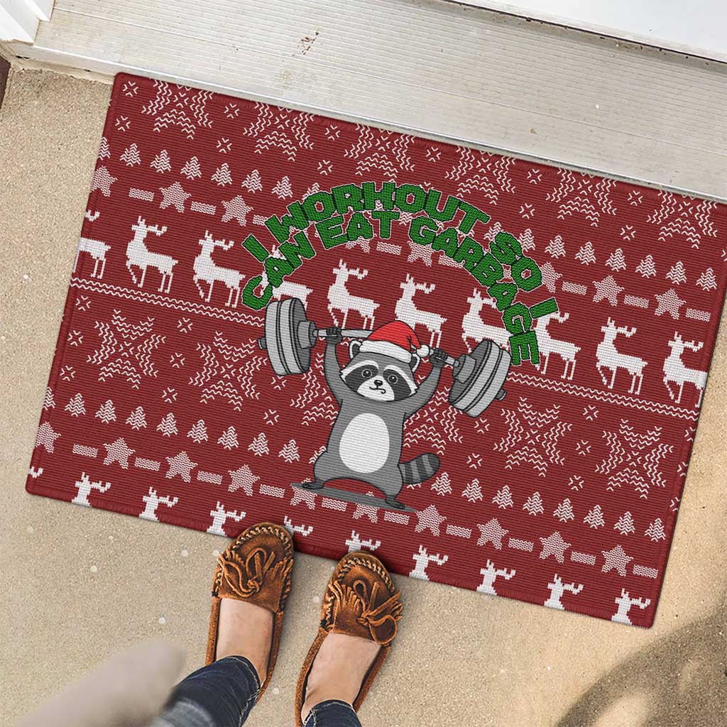 I Workout So I Can Eat Garbage Christmas Design Rubber Doormat Xmas Holiday Patterns - Wonder Print Shop