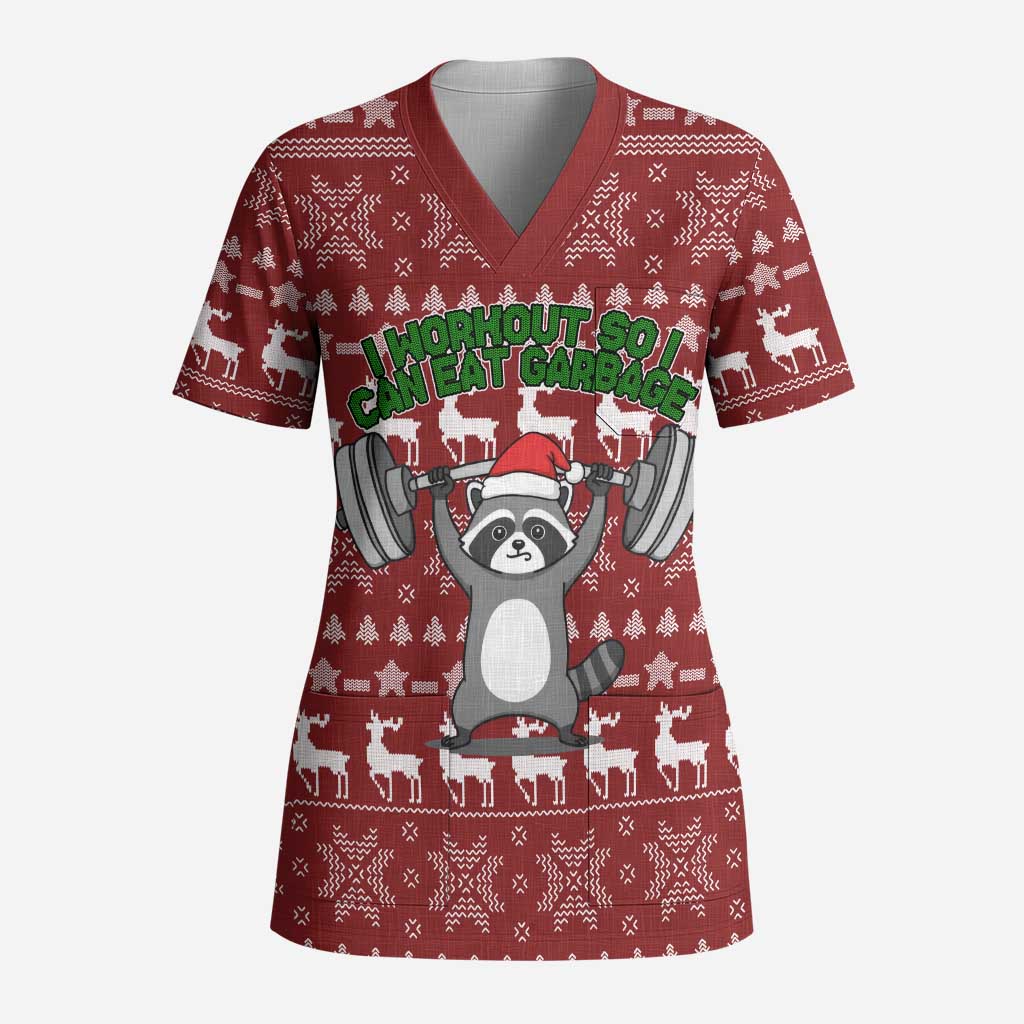 I Workout So I Can Eat Garbage Christmas Design Scrub Top Xmas Holiday Patterns - Wonder Print Shop