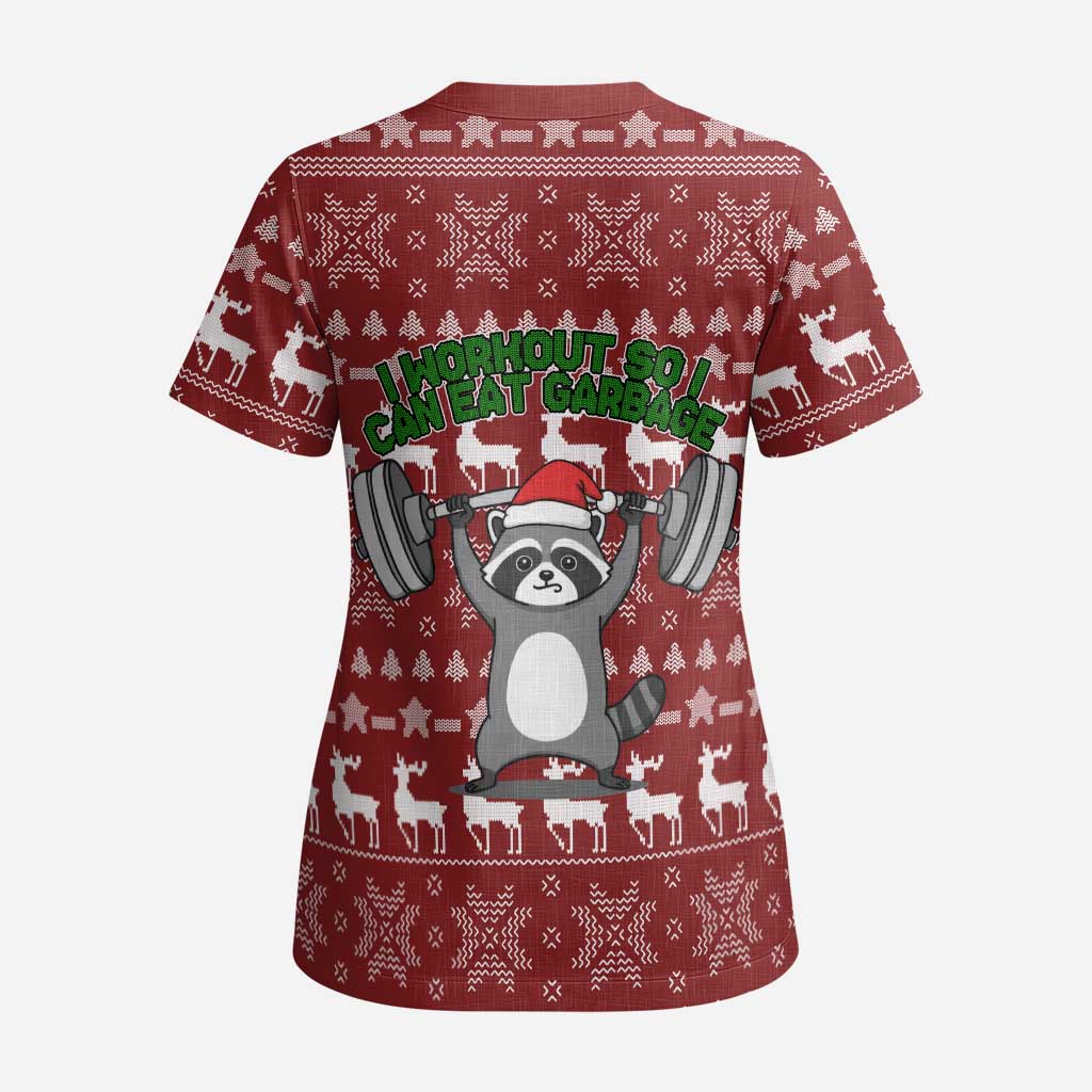 I Workout So I Can Eat Garbage Christmas Design Scrub Top Xmas Holiday Patterns - Wonder Print Shop