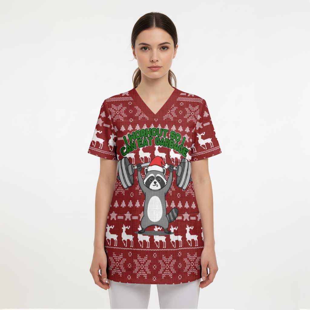 I Workout So I Can Eat Garbage Christmas Design Scrub Top Xmas Holiday Patterns - Wonder Print Shop