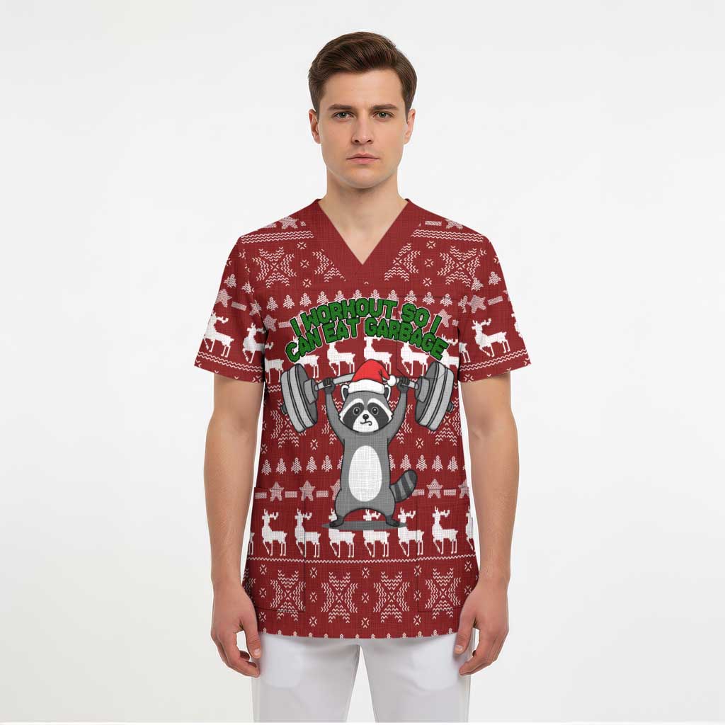 I Workout So I Can Eat Garbage Christmas Design Scrub Top Xmas Holiday Patterns - Wonder Print Shop