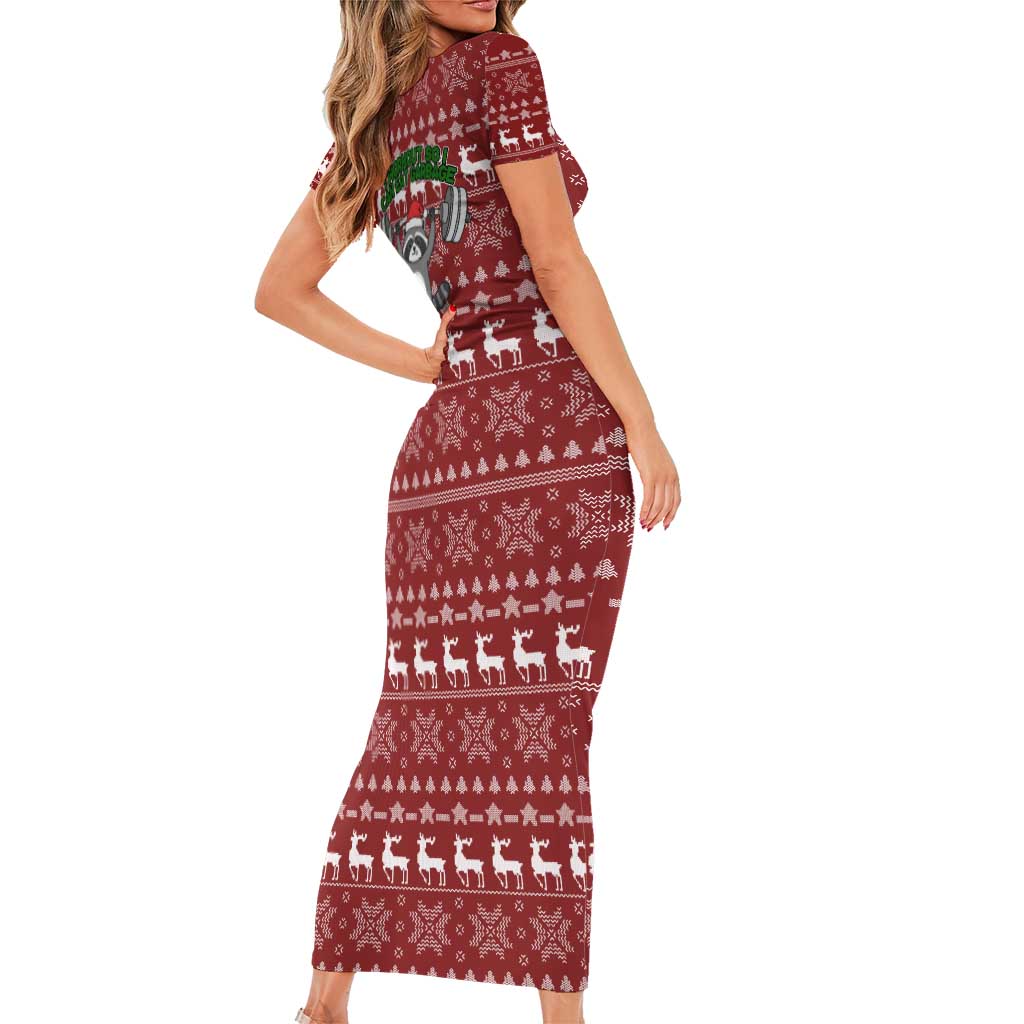I Workout So I Can Eat Garbage Christmas Design Short Sleeve Bodycon Dress Xmas Holiday Patterns - Wonder Print Shop