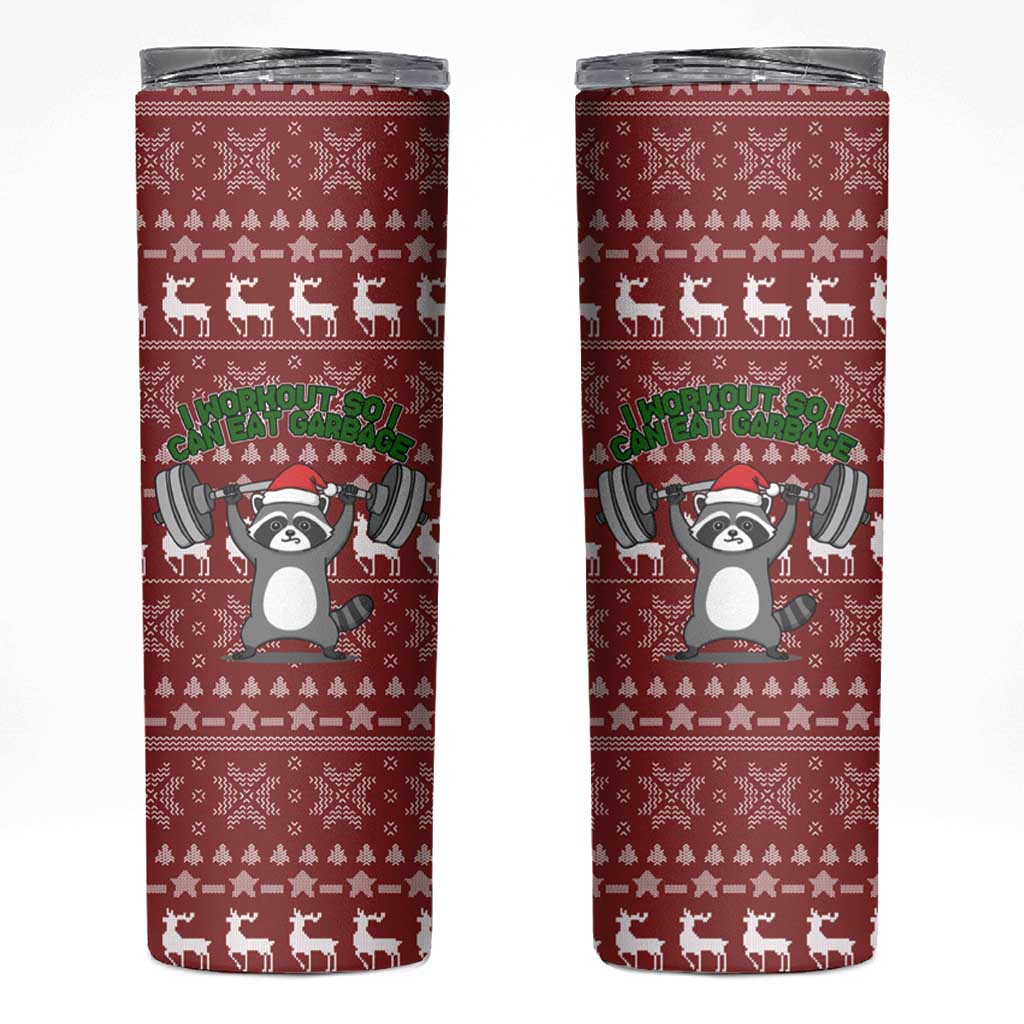 I Workout So I Can Eat Garbage Christmas Design Skinny Tumbler Xmas Holiday Patterns - Wonder Print Shop