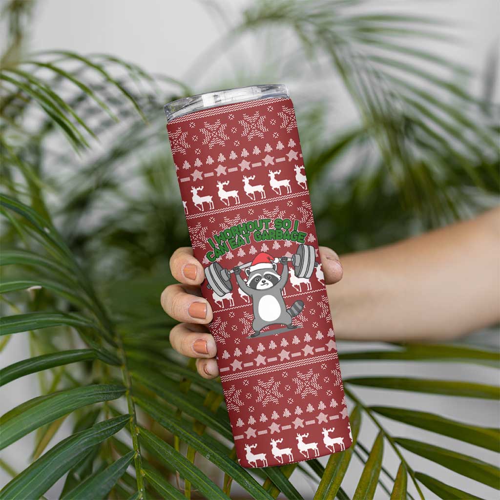 I Workout So I Can Eat Garbage Christmas Design Skinny Tumbler Xmas Holiday Patterns - Wonder Print Shop
