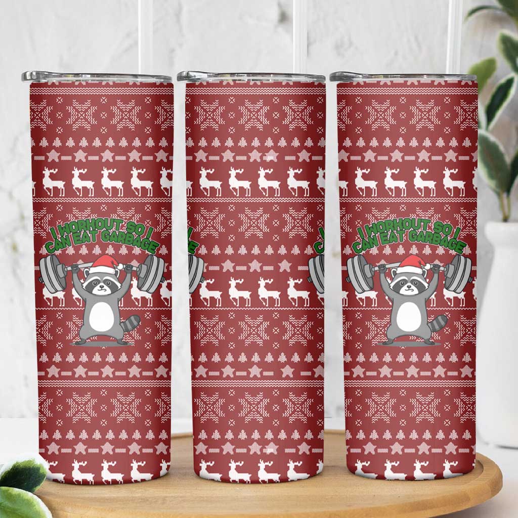 I Workout So I Can Eat Garbage Christmas Design Skinny Tumbler Xmas Holiday Patterns - Wonder Print Shop