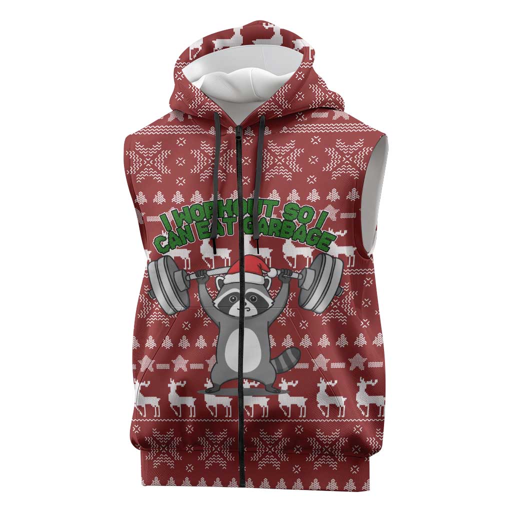 I Workout So I Can Eat Garbage Christmas Design Sleeveless Zip Hoodie Xmas Holiday Patterns - Wonder Print Shop