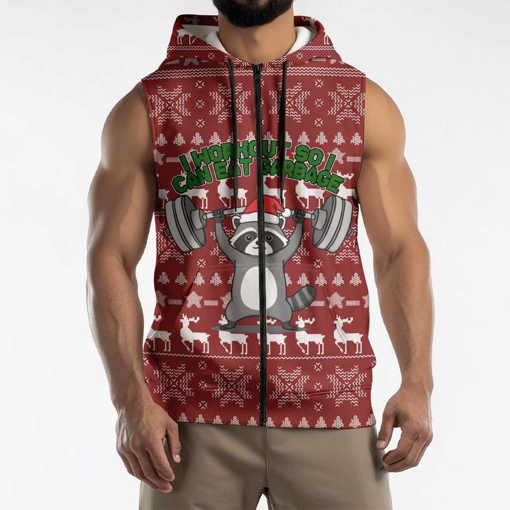 I Workout So I Can Eat Garbage Christmas Design Sleeveless Zip Hoodie Xmas Holiday Patterns - Wonder Print Shop