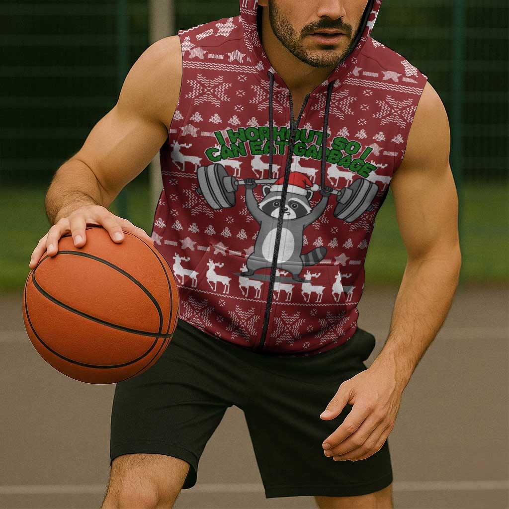 I Workout So I Can Eat Garbage Christmas Design Sleeveless Zip Hoodie Xmas Holiday Patterns - Wonder Print Shop