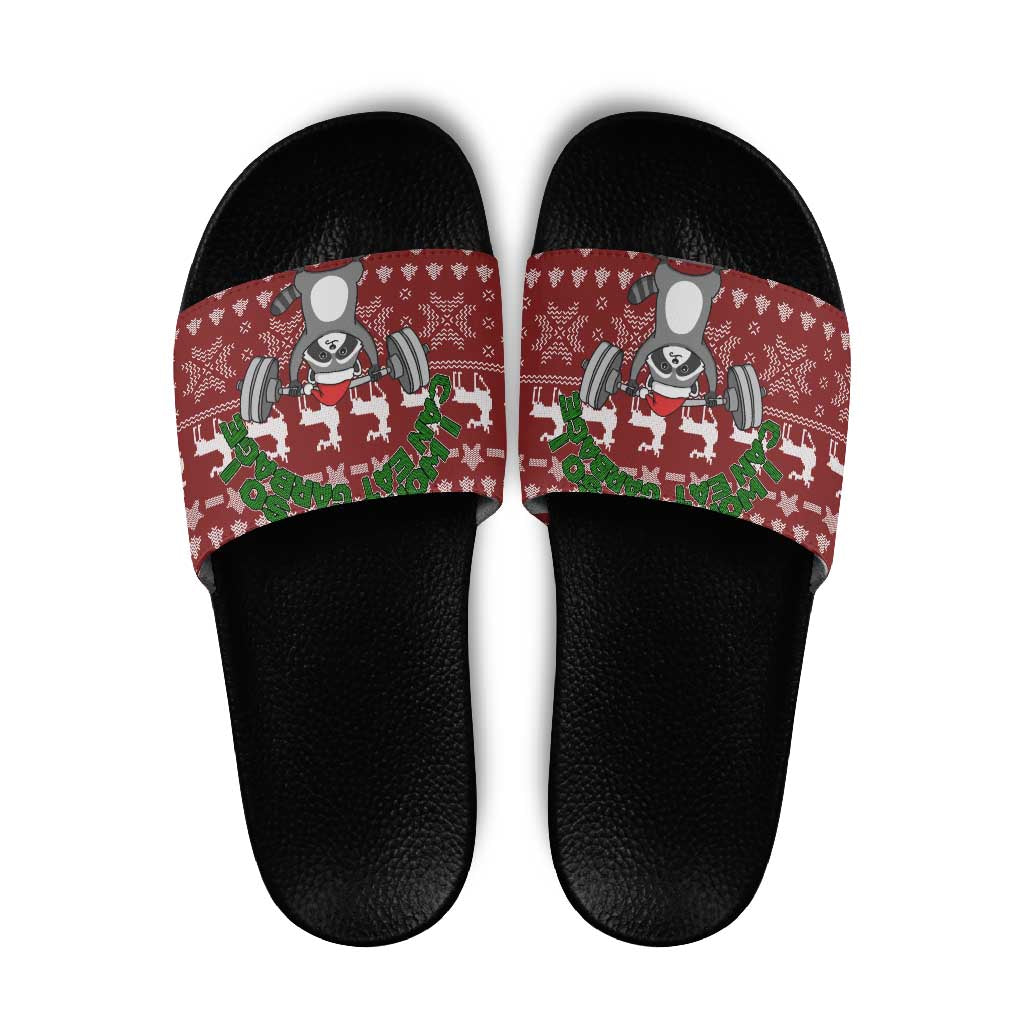 I Workout So I Can Eat Garbage Christmas Design Slide Sandals Xmas Holiday Patterns - Wonder Print Shop