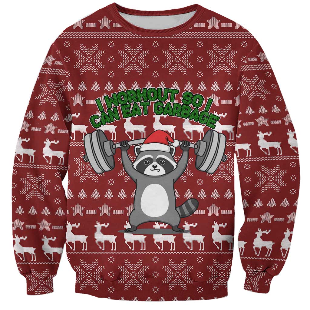 I Workout So I Can Eat Garbage Christmas Design Sweatshirt Xmas Holiday Patterns - Wonder Print Shop