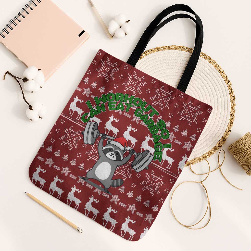 I Workout So I Can Eat Garbage Christmas Design Tote Bag Xmas Holiday Patterns - Wonder Print Shop