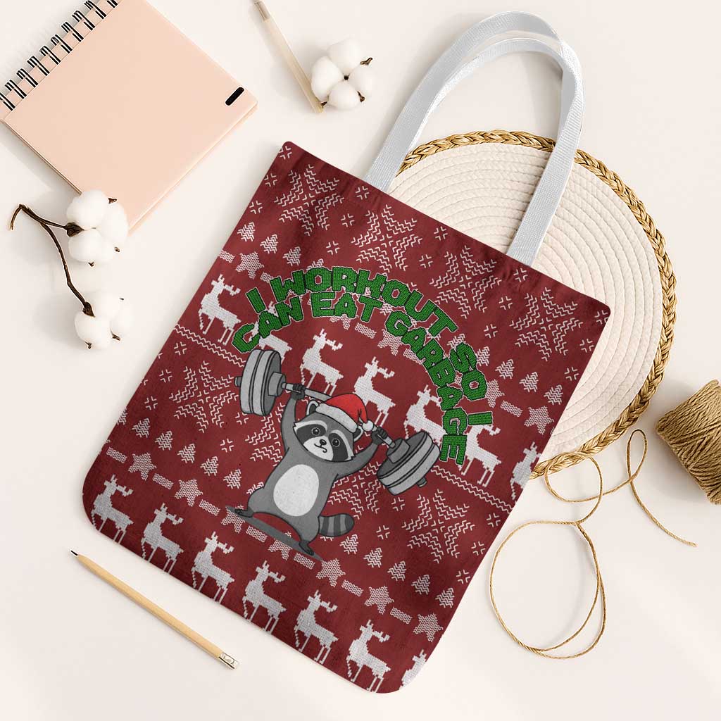 I Workout So I Can Eat Garbage Christmas Design Tote Bag Xmas Holiday Patterns - Wonder Print Shop