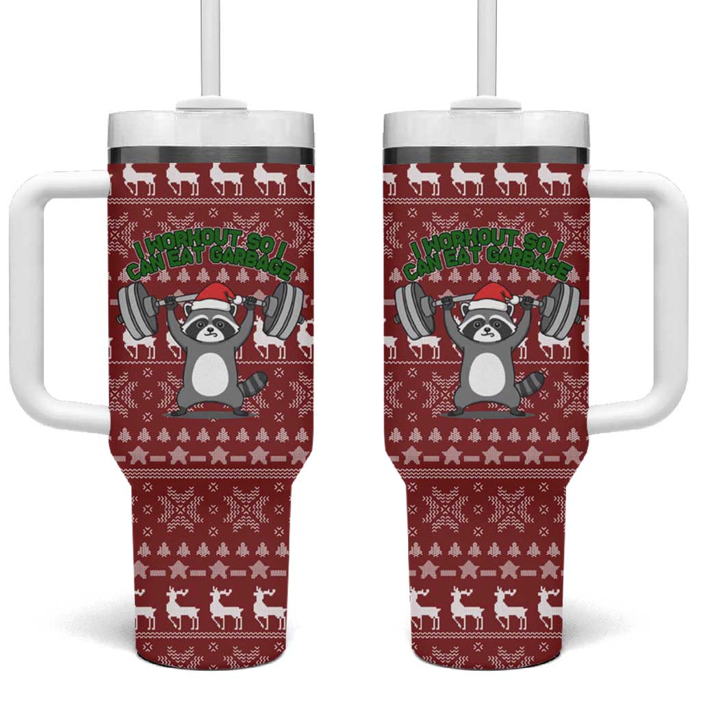 I Workout So I Can Eat Garbage Christmas Design Tumbler With Handle Xmas Holiday Patterns - Wonder Print Shop