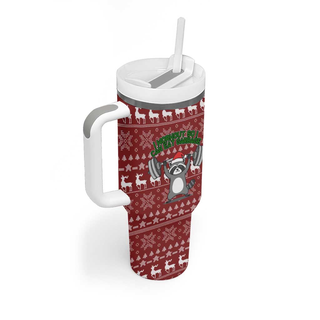 I Workout So I Can Eat Garbage Christmas Design Tumbler With Handle Xmas Holiday Patterns - Wonder Print Shop