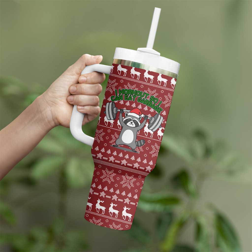 I Workout So I Can Eat Garbage Christmas Design Tumbler With Handle Xmas Holiday Patterns - Wonder Print Shop