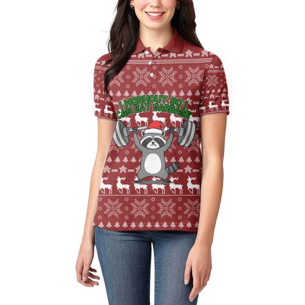 I Workout So I Can Eat Garbage Christmas Design Women Polo Shirt Xmas Holiday Patterns - Wonder Print Shop