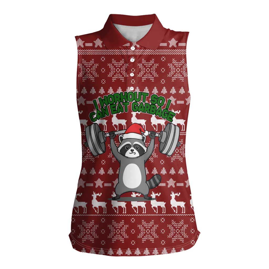 I Workout So I Can Eat Garbage Christmas Design Women Sleeveless Polo Shirt Xmas Holiday Patterns - Wonder Print Shop
