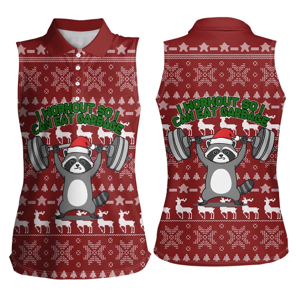 I Workout So I Can Eat Garbage Christmas Design Women Sleeveless Polo Shirt Xmas Holiday Patterns - Wonder Print Shop