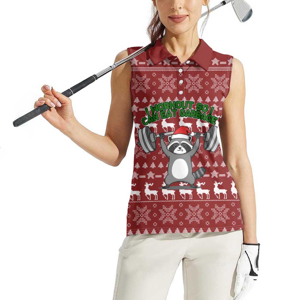 I Workout So I Can Eat Garbage Christmas Design Women Sleeveless Polo Shirt Xmas Holiday Patterns - Wonder Print Shop