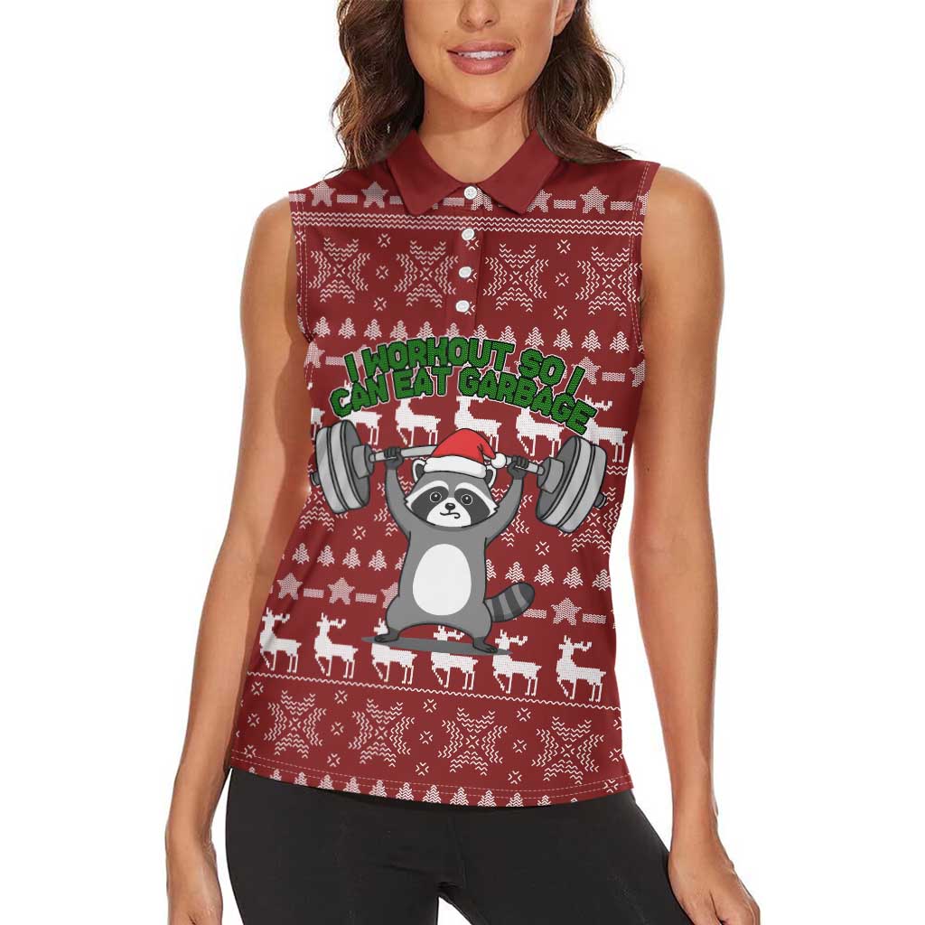 I Workout So I Can Eat Garbage Christmas Design Women Sleeveless Polo Shirt Xmas Holiday Patterns - Wonder Print Shop