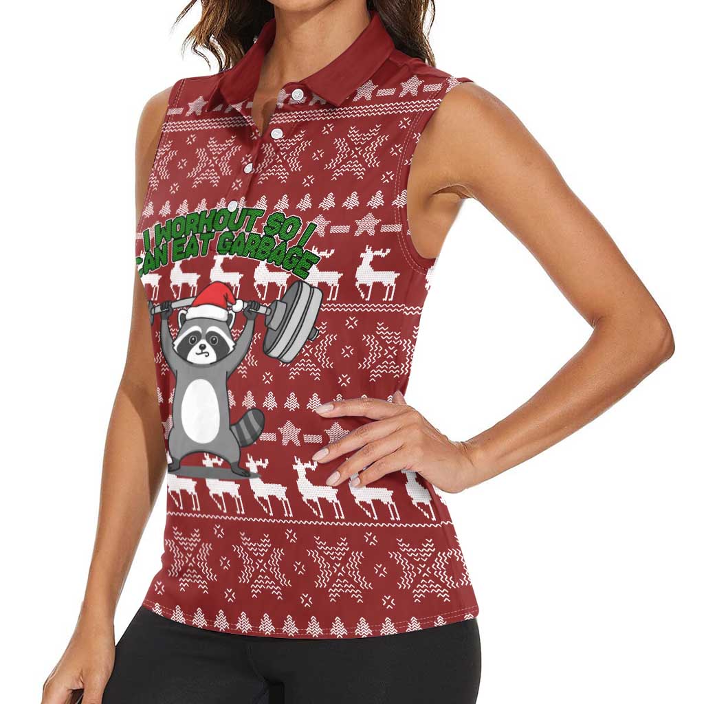 I Workout So I Can Eat Garbage Christmas Design Women Sleeveless Polo Shirt Xmas Holiday Patterns - Wonder Print Shop