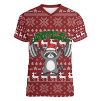 I Workout So I Can Eat Garbage Christmas Design Women V-Neck T-Shirt Xmas Holiday Patterns - Wonder Print Shop