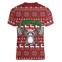 I Workout So I Can Eat Garbage Christmas Design Women V-Neck T-Shirt Xmas Holiday Patterns - Wonder Print Shop