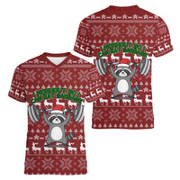 I Workout So I Can Eat Garbage Christmas Design Women V-Neck T-Shirt Xmas Holiday Patterns - Wonder Print Shop