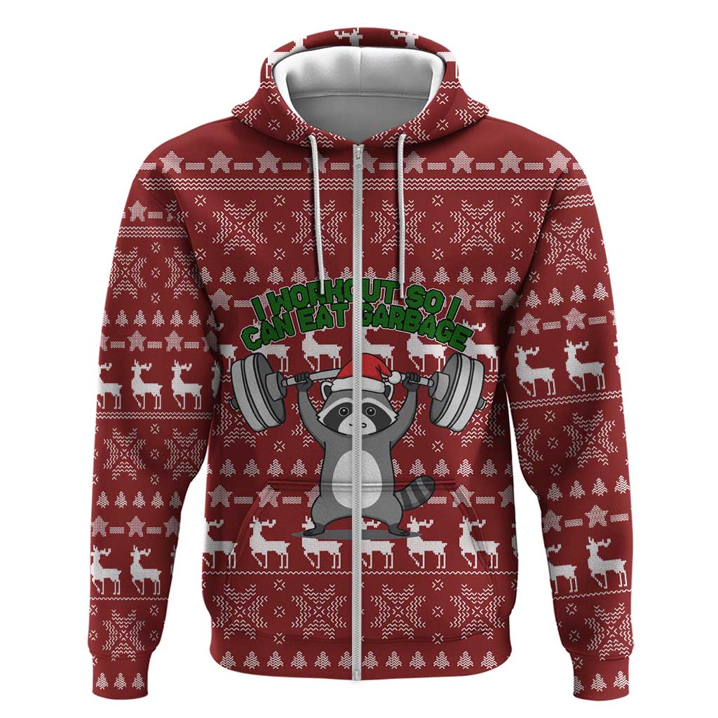 I Workout So I Can Eat Garbage Christmas Design Zip Hoodie Xmas Holiday Patterns - Wonder Print Shop