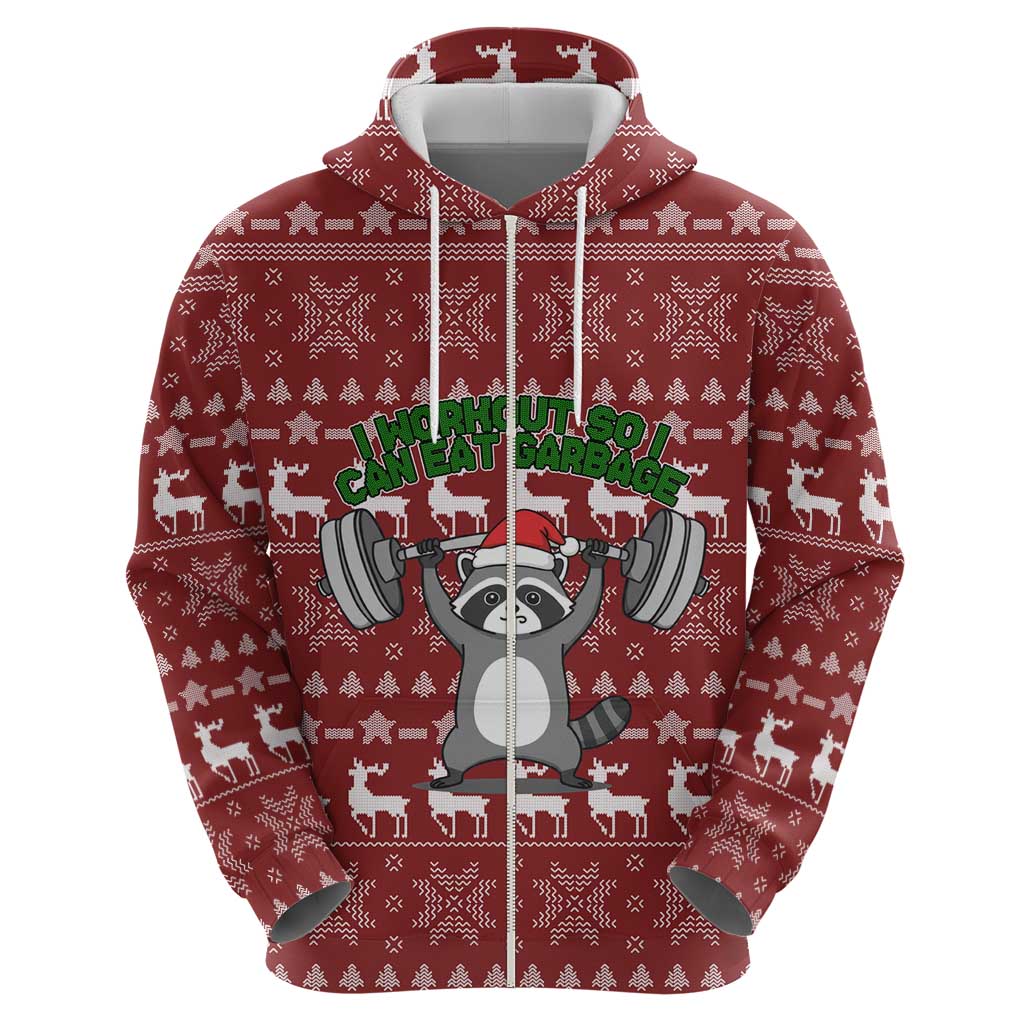 I Workout So I Can Eat Garbage Christmas Design Zip Hoodie Xmas Holiday Patterns - Wonder Print Shop