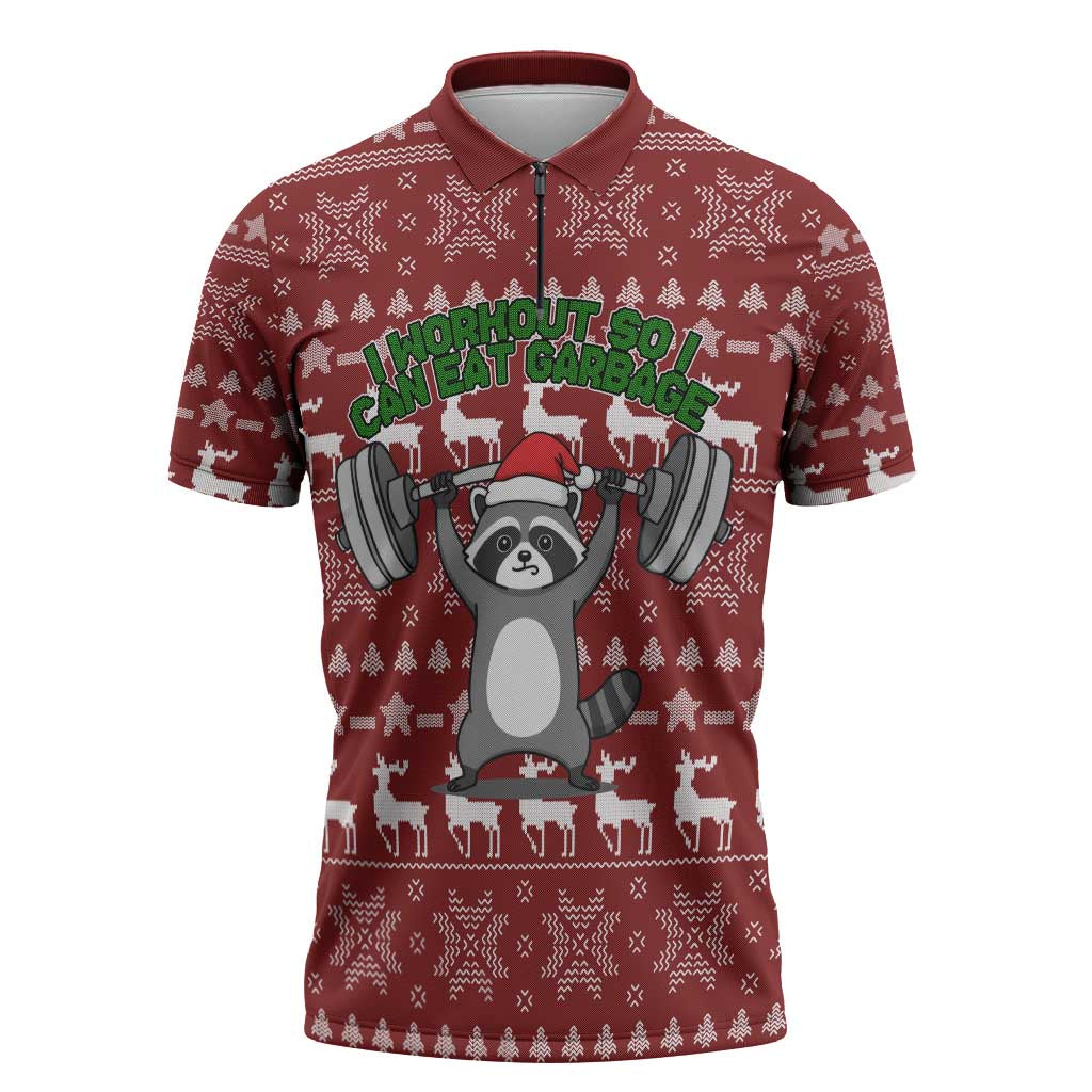 I Workout So I Can Eat Garbage Christmas Design Zipper Polo Shirt Xmas Holiday Patterns - Wonder Print Shop