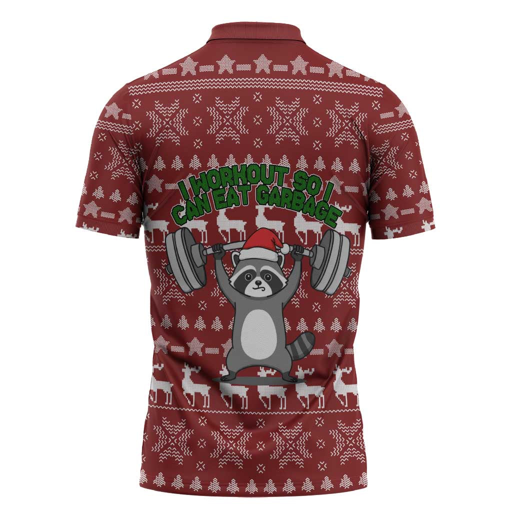 I Workout So I Can Eat Garbage Christmas Design Zipper Polo Shirt Xmas Holiday Patterns - Wonder Print Shop