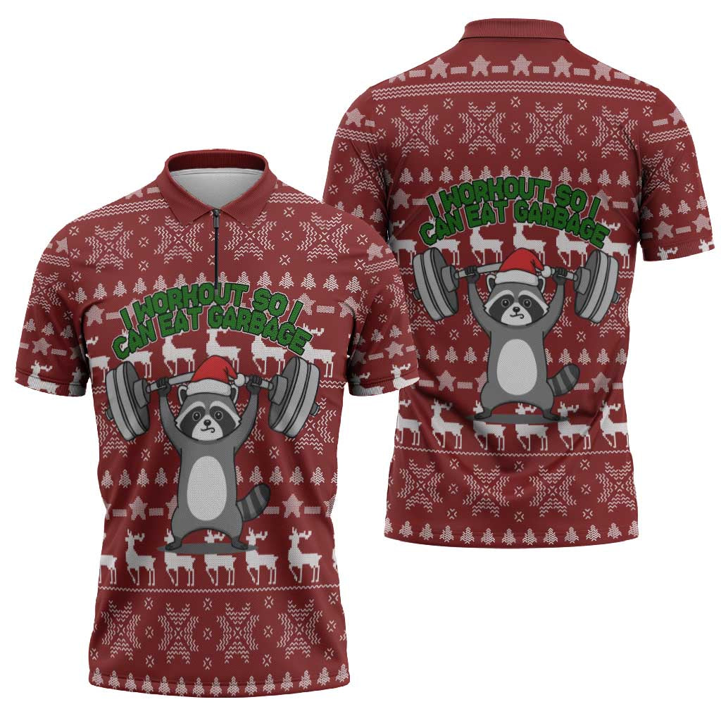 I Workout So I Can Eat Garbage Christmas Design Zipper Polo Shirt Xmas Holiday Patterns - Wonder Print Shop