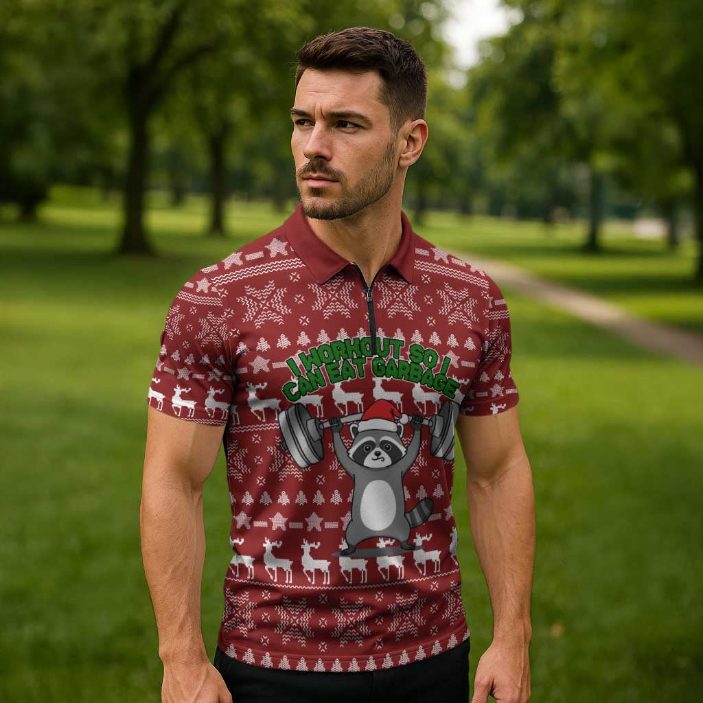 I Workout So I Can Eat Garbage Christmas Design Zipper Polo Shirt Xmas Holiday Patterns - Wonder Print Shop