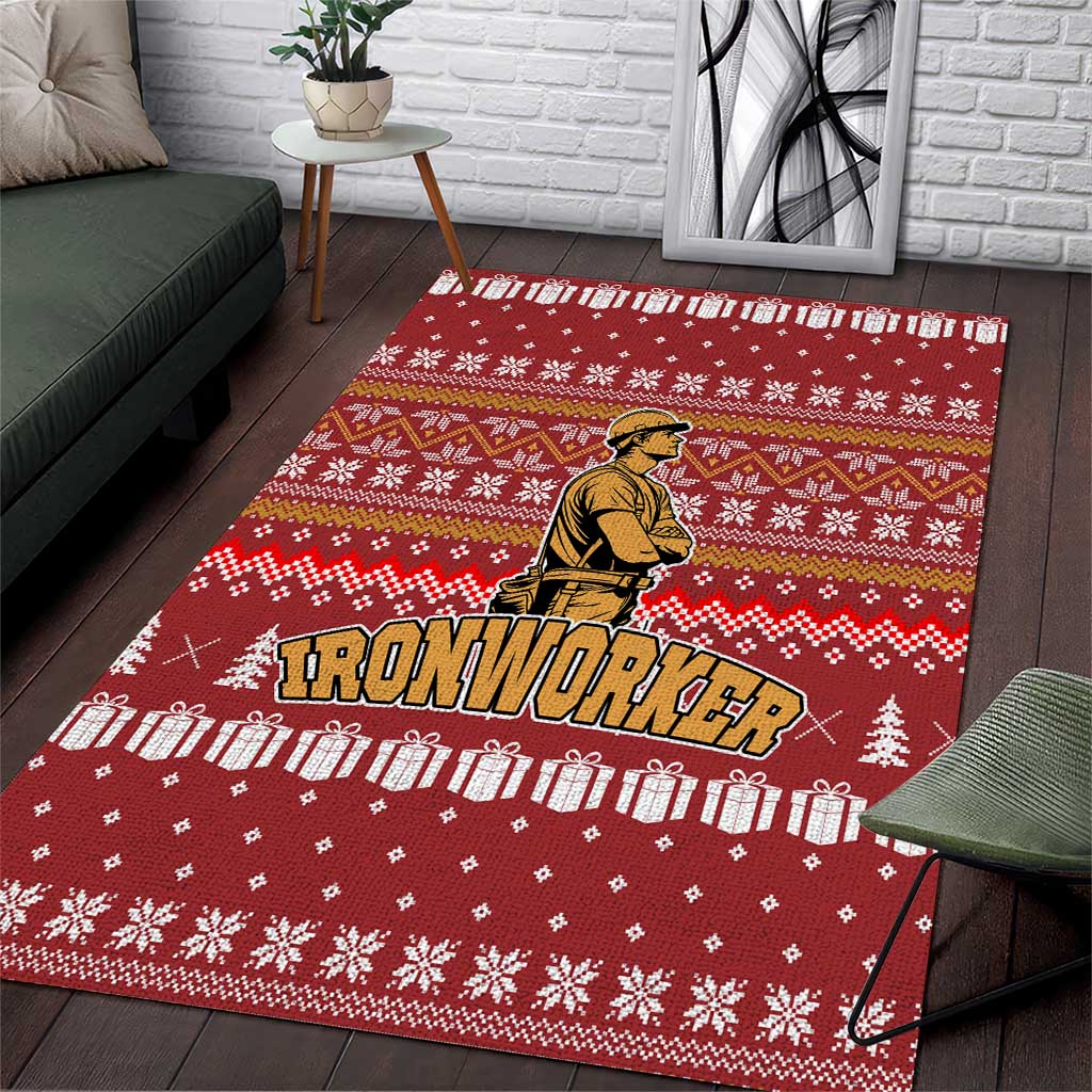 Christmas Ironworker American Flag Area Rug Xmas Holiday Patterns - Wonder Print Shop