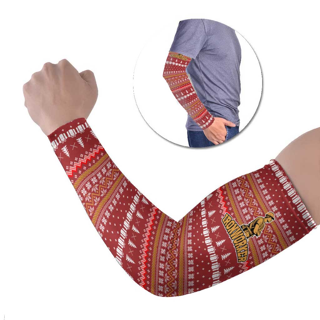 Christmas Ironworker American Flag Arm Sleeves Xmas Holiday Patterns - Wonder Print Shop