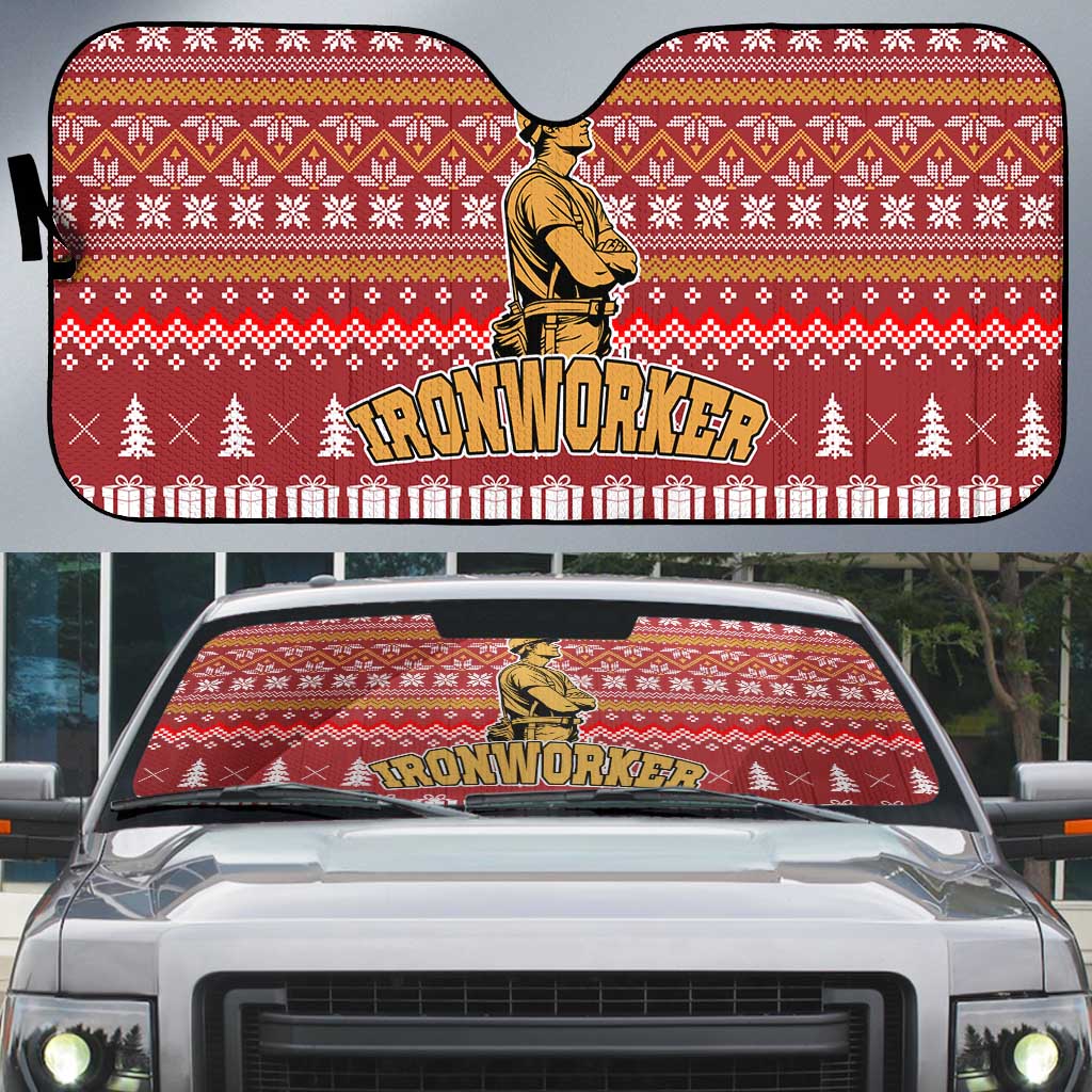 Christmas Ironworker American Flag Auto Sun Shade Xmas Holiday Patterns - Wonder Print Shop