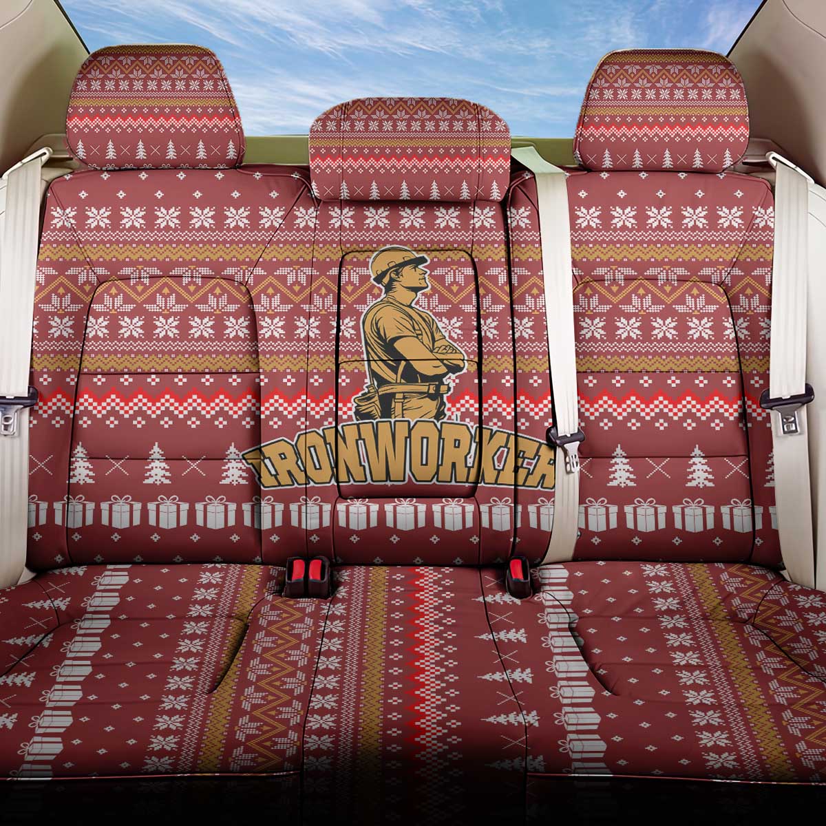 Christmas Ironworker American Flag Back Car Seat Cover Xmas Holiday Patterns - Wonder Print Shop