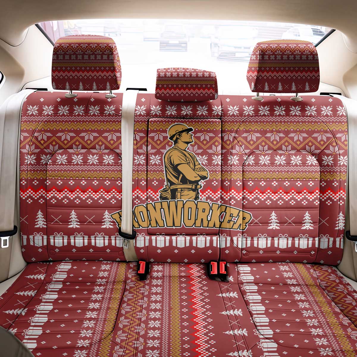 Christmas Ironworker American Flag Back Car Seat Cover Xmas Holiday Patterns - Wonder Print Shop