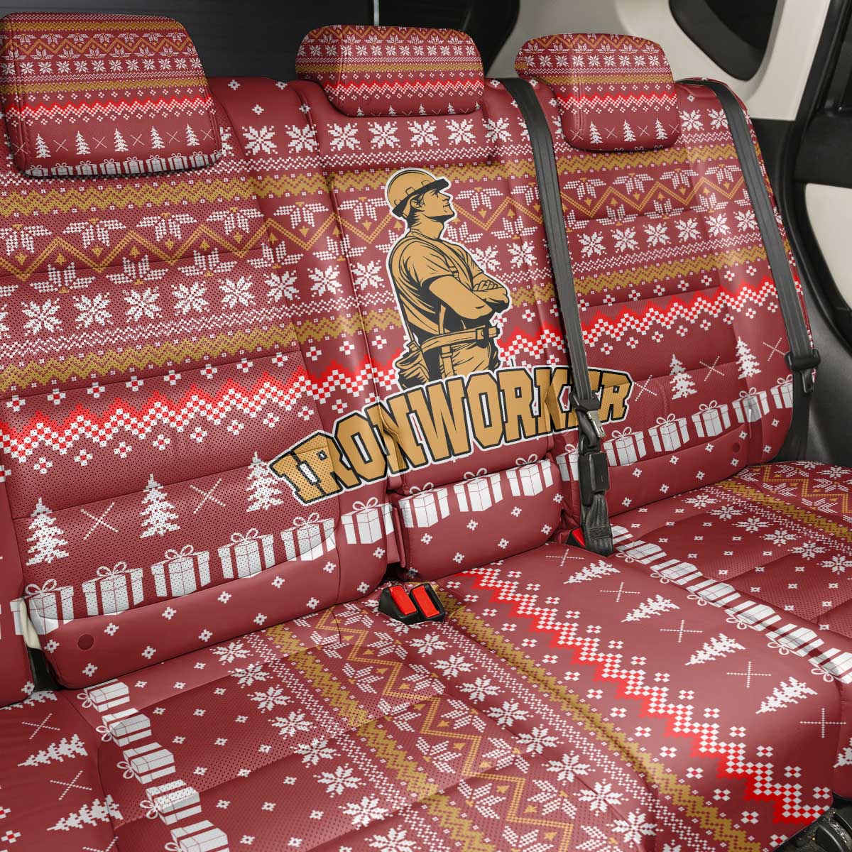 Christmas Ironworker American Flag Back Car Seat Cover Xmas Holiday Patterns - Wonder Print Shop