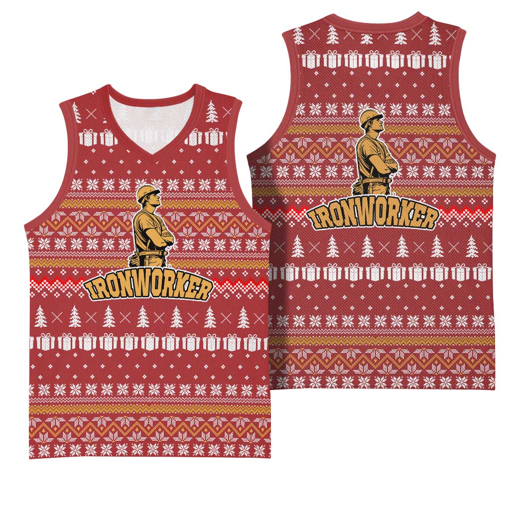 Christmas Ironworker American Flag Basketball Jersey Xmas Holiday Patterns - Wonder Print Shop