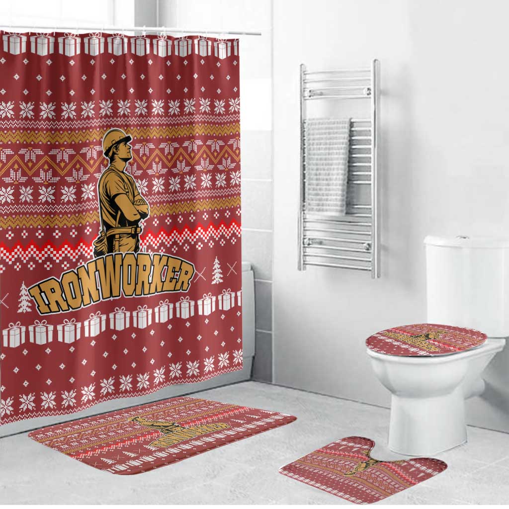 Christmas Ironworker American Flag Bathroom Set Xmas Holiday Patterns - Wonder Print Shop